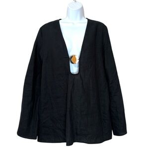 Occleus Black Linen Long Sleeve Top